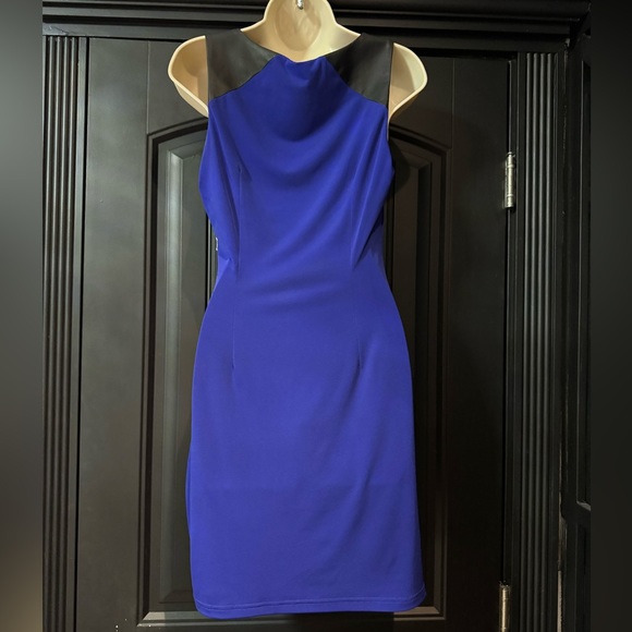 Guess Royal Blue Dress with Faux Leather Neck Details - Picture 2 of 3